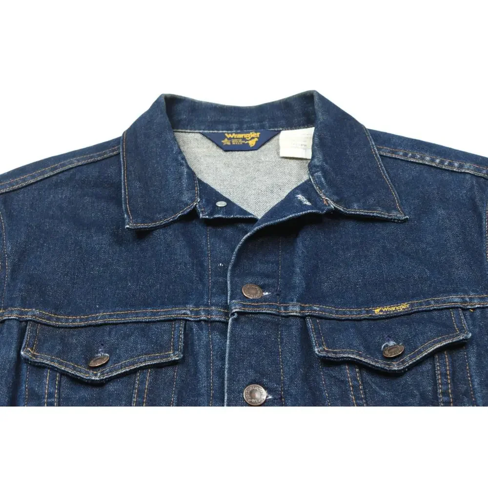 Vintage Wrangler Denim Trucker Jacket Mens 46 Blue 14oz Denim Button-Front USA